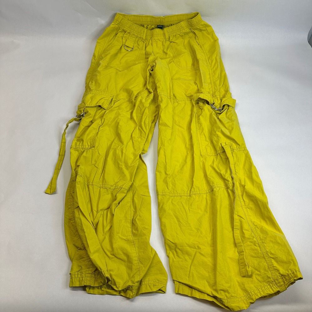 Wild Fable Yellow Wide Leg Cargo Utility Pants Womens Small D-Ring Straps Baggy - Picture 1 of 11